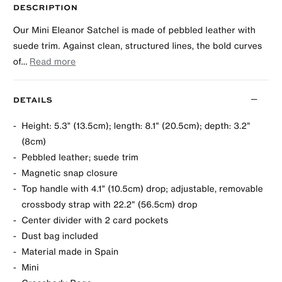Used once TB Eleanor Pebbled Mini Satchel - Picture 7 of 7